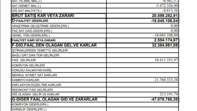 BERA: Bera Holding Gelir Tablosu Açıklaması