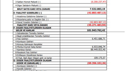 ANELE: Anel Gelir Tablosu Zarar Yazdı